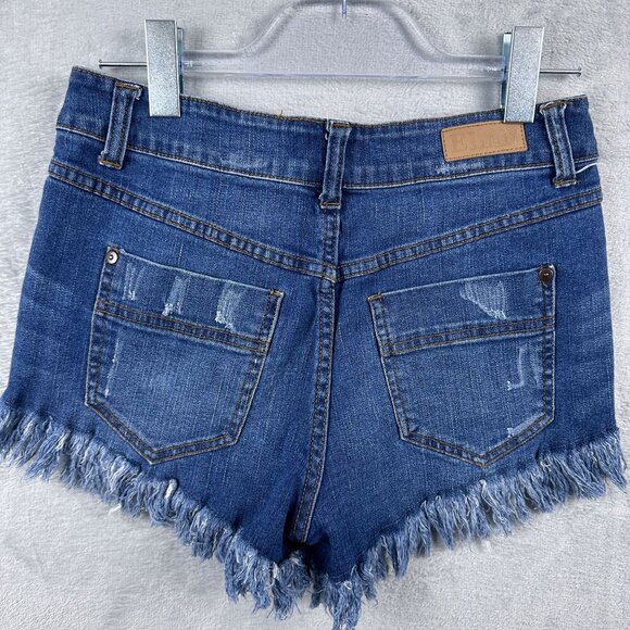 Elan Denim Jeans Shorts Distressed Stretch Mid Rise Women's Blue Size Small - Picture 2 of 8